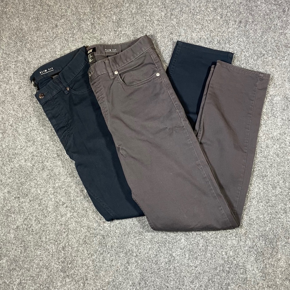 H&M Chino Pants Mens Slim Fit 30x30 Cotton Stretch Lot of 2 Golf Casual Pant